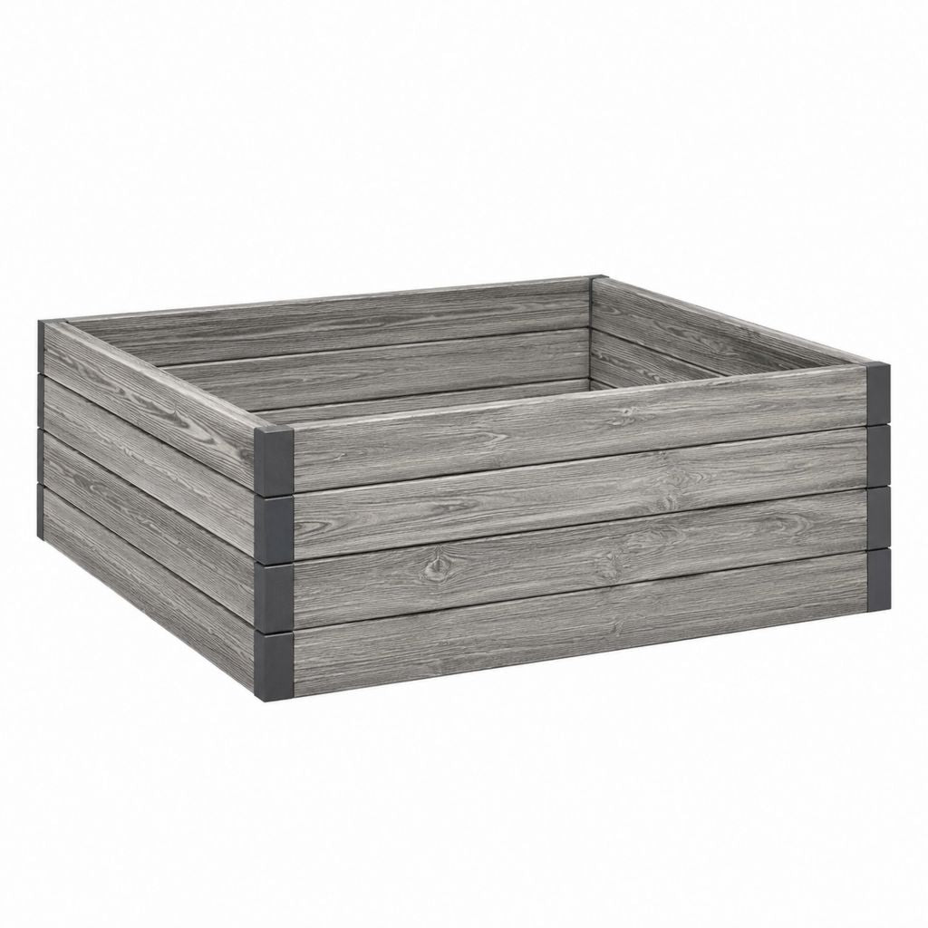 Hochbeet Grau aus WPC und Aluminium quadratisch 100 x 100 x 54 cm