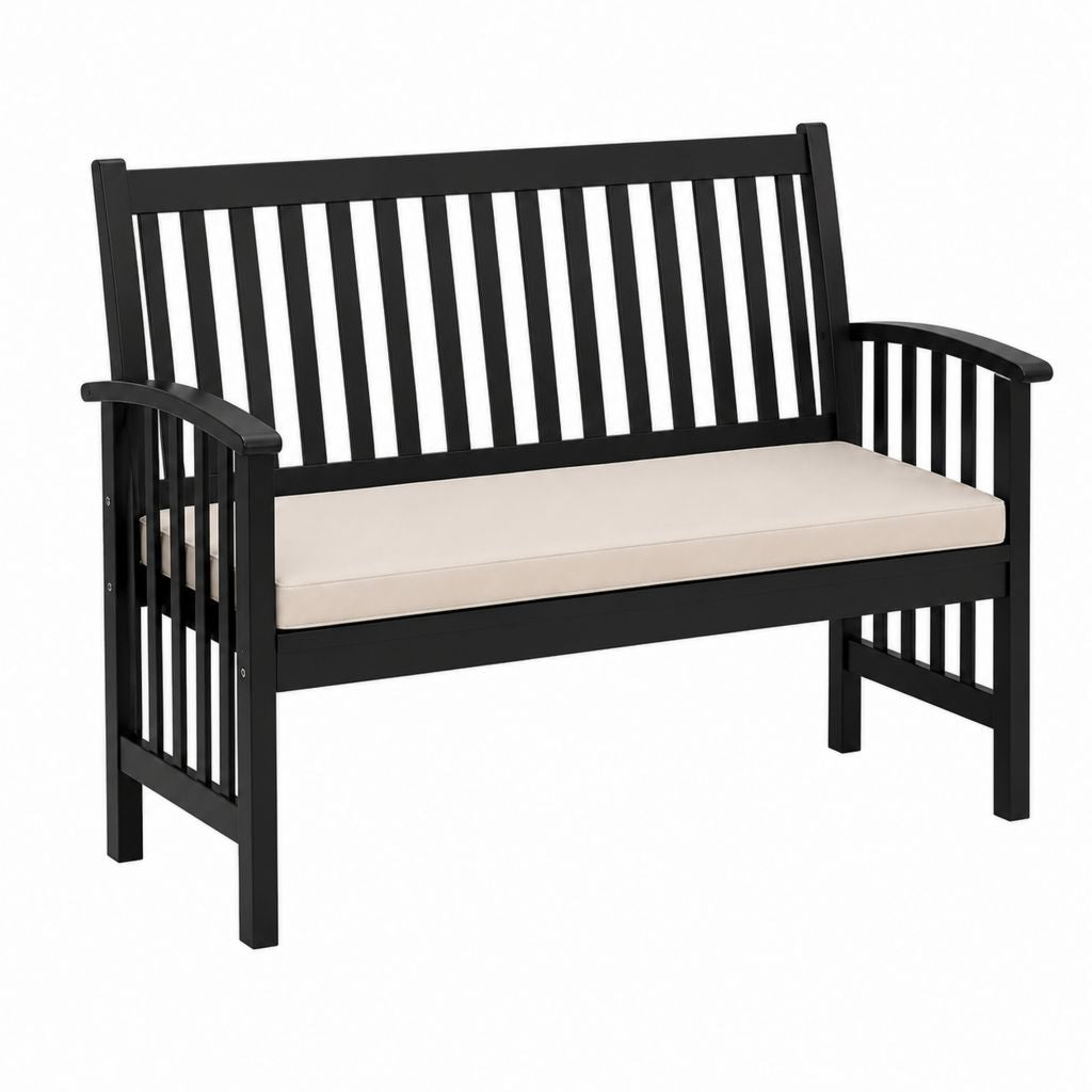 Gartenbank 2-Sitzer Schwarz Massivholz Rechteckig 120 x 65 x 90 cm mit Sitzkissen