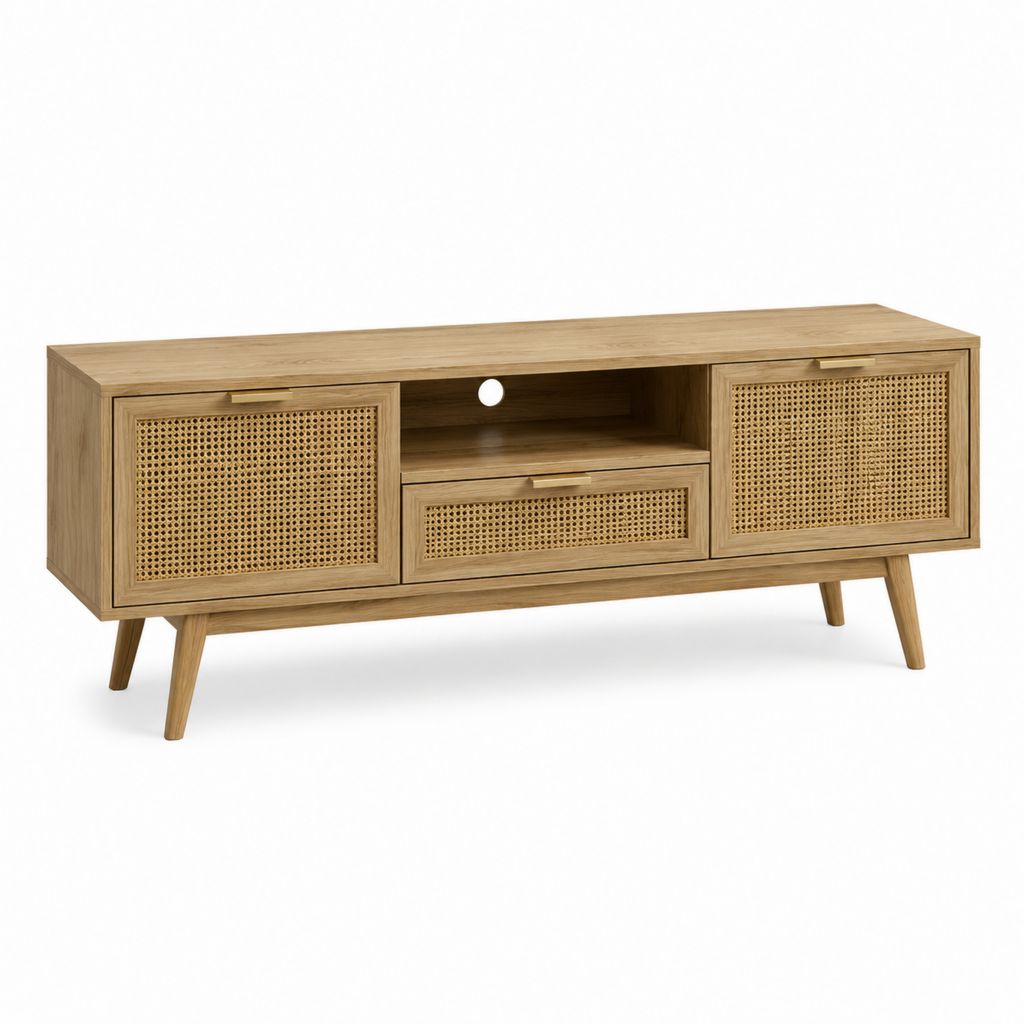 TV-Lowboard Natur aus MDF und Rattan rechteckig 160 x 40 x 60 cm