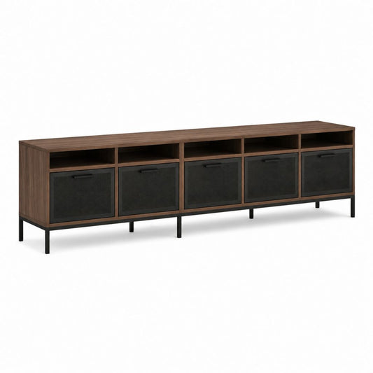 TV Lowboard Walnussbraun Schwarz aus Spanplatte und Stahl 200 x 40 x 60 cm