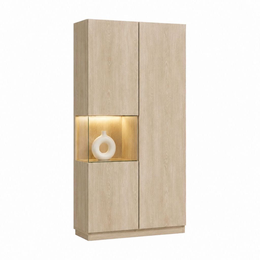 Vitrine mit LED Beleuchtung Eiche hell Spanplatte 80 x 40 x 190 cm
