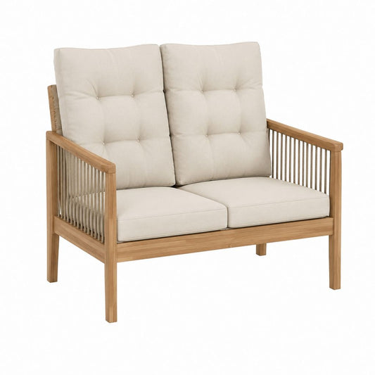 2-Sitzer Gartenbank Naturholz Beige mit Polyesterkissen 124 x 75 x 83 cm