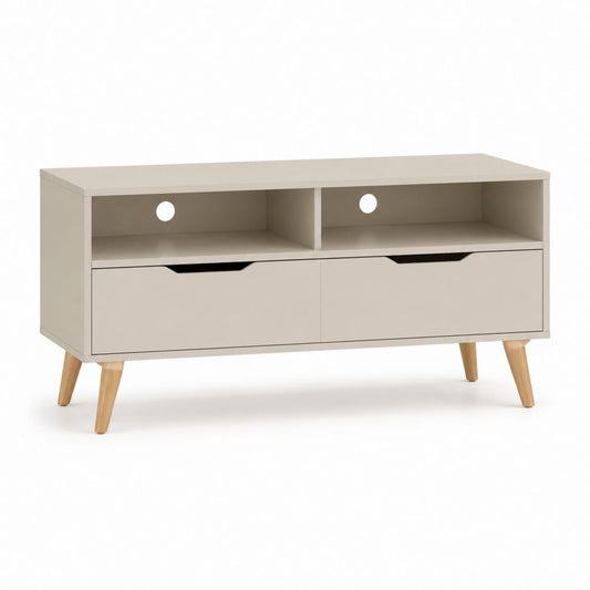 TV Lowboard Beige aus Spanplatte mit Massivholzbeinen rechteckig 120 x 40 x 60 cm