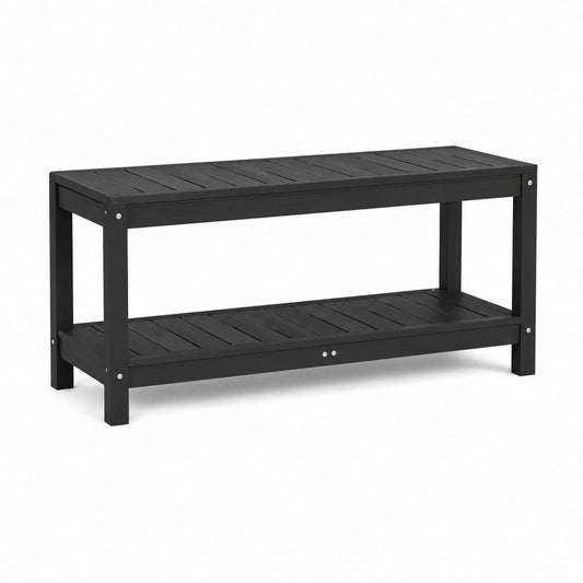 Gartenbank mit Ablage Schwarz pulverbeschichteter Stahl rechteckig 120 x 45 x 45 cm