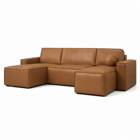 3-teiliges Ecksofa Cognac PU-Kunstleder mit Chaiselongue und Hocker 300 x 165 x 85 cm