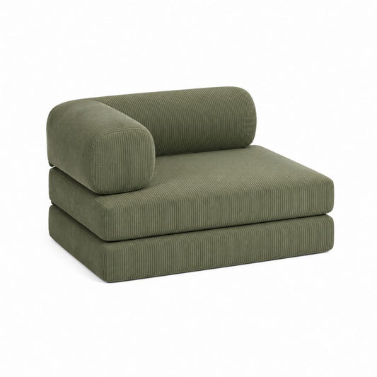 Chaiselongue mit linker Armlehne olivgrüner Polyester-Cordbezug rechteckig 110 x 160 x 70 cm
