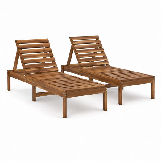 2er Set Gartenliegen Braun Akazien-Massivholz rechteckig mit verstellbarer Rückenlehne 200 x 60 x 30 cm
