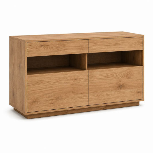 TV-Lowboard Eiche furniert rechteckig mit 2 Schubladen und 2 Fächern 140 x 40 x 75 cm