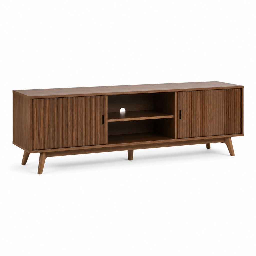 TV-Lowboard Walnussfurnier MDF rechteckig mit Schiebetüren 160 x 40 x 60 cm