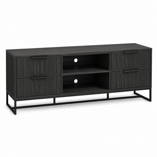 TV-Lowboard Schwarz MDF Rechteckig mit 4 Türen und 2 offenen Fächern 160 x 40 x 60 cm