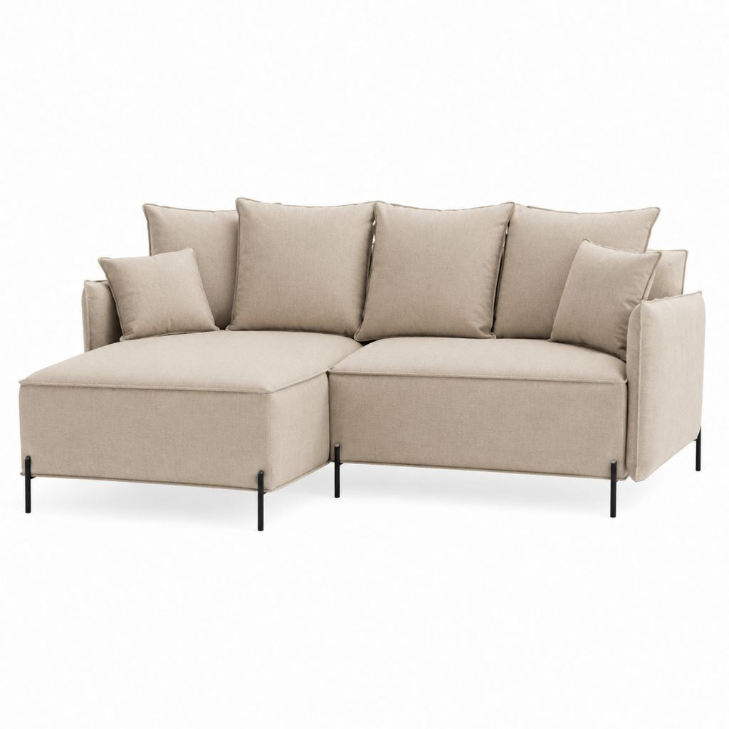 Ecksofa mit Recamiere Beige Polyester L-Form 250 x 165 x 85 cm