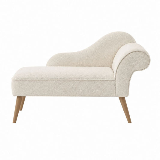 Chaiselongue Cremeweiß mit Polyester-Bouclébezug und Massivholzfüßen 140 x 75 x 85 cm
