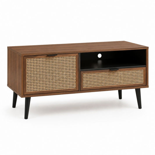 TV-Lowboard Walnussoptik MDF Rattangeflecht rechteckig 120 x 40 x 65 cm