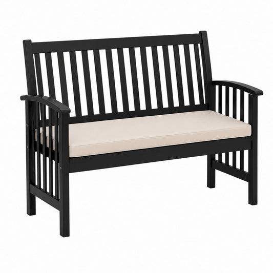 Gartenbank 2-Sitzer Schwarz Massivholz Rechteckig 120 x 65 x 90 cm mit Sitzkissen