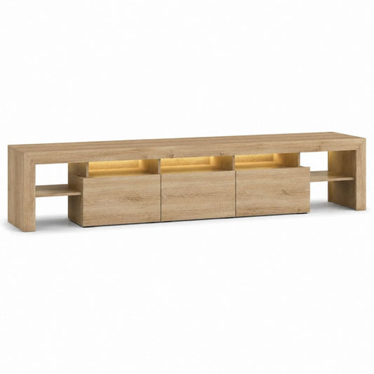 TV-Lowboard Eiche Natur Spanplatte rechteckig mit LED-Beleuchtung 220 x 40 x 60 cm