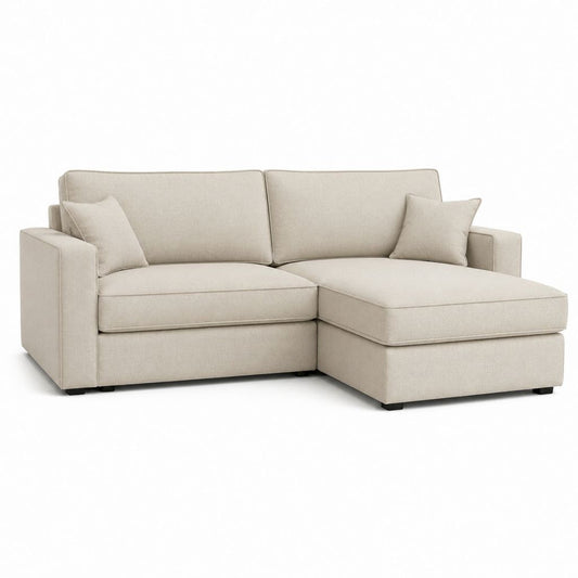 Ecksofa mit Recamiere rechts Beige Polyester L-Form 220 x 150 x 85 cm