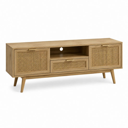 TV-Lowboard Natur aus MDF und Rattan rechteckig 160 x 40 x 60 cm